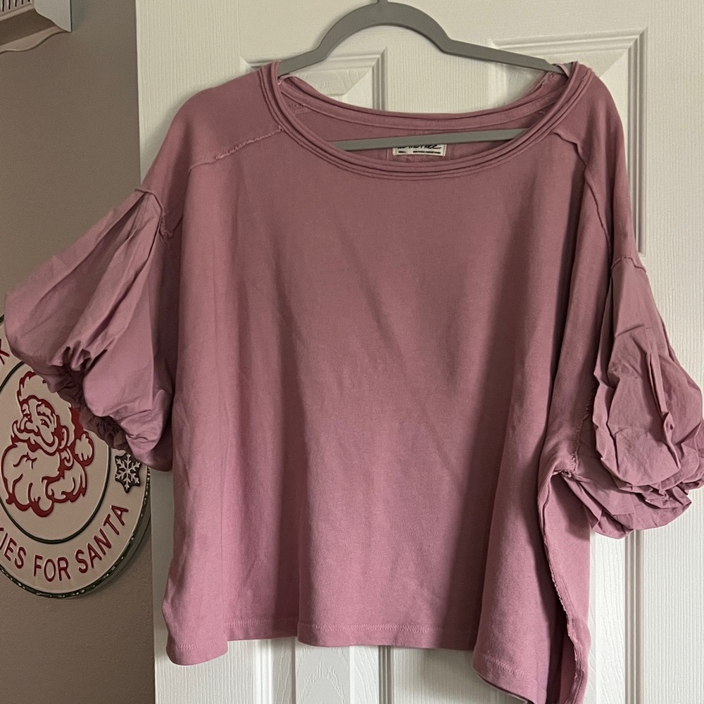 We The Free Mauve Blouse with Ruffled Sleeves